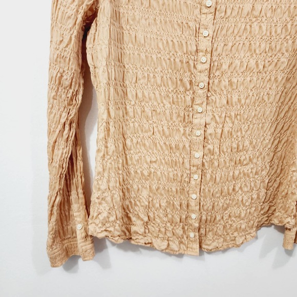 Everlane The Button Smock Top in Neutral Tan Button Front Stretch Womens Size 12 - Picture 3 of 15